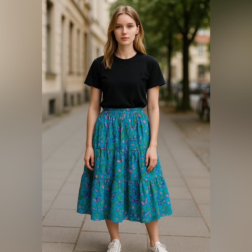 Vintage Turquoise Pink Butterfly 🦋 Midi Circle Skirt Free Size